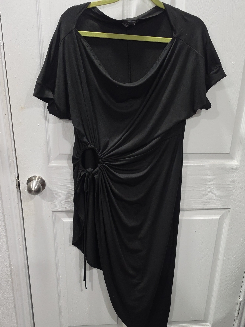 Black Women’s Asymmetric Drape Blouse with Side Ring Detail